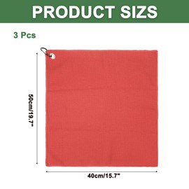PATIKIL 20"x16" Microfiber Golf Towel, 3 Pack Tri-Fold Golf Towels Waffle Pattern Towels Absorption with D Clip, Hook and Loop Fastener, Red