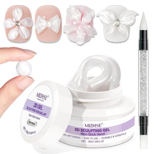 MIZHSE 3D Gel for Nails, 30g Pearl White Solid Sculpting