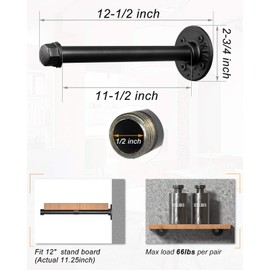 12-Inch Pipe Shelf Brackets for DIY Floating Shelves, Industrial Iron Pipe Bracket, Heavy Duty Metal Shelving Brackets, 6 Pack, Black