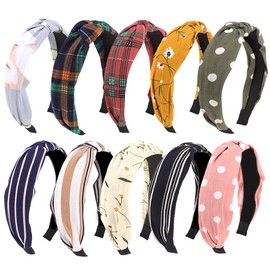 AOPRIE Headbands for Women Top Knotted Headbands for Girls Hair Bands for Women's Hair Solid Color Turban Wide Headbands for Women Flower, 10 Pack