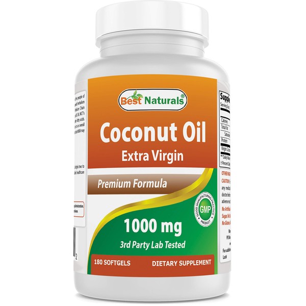 Best Naturals Extra Virgin Coconut Oil 1000 mg Softgel, 180 Count