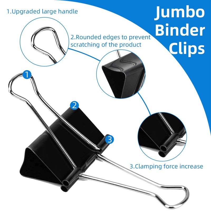 Nomatox Jumbo Binder Clips 3 inch,75mm Width,6 Pack Extra Large