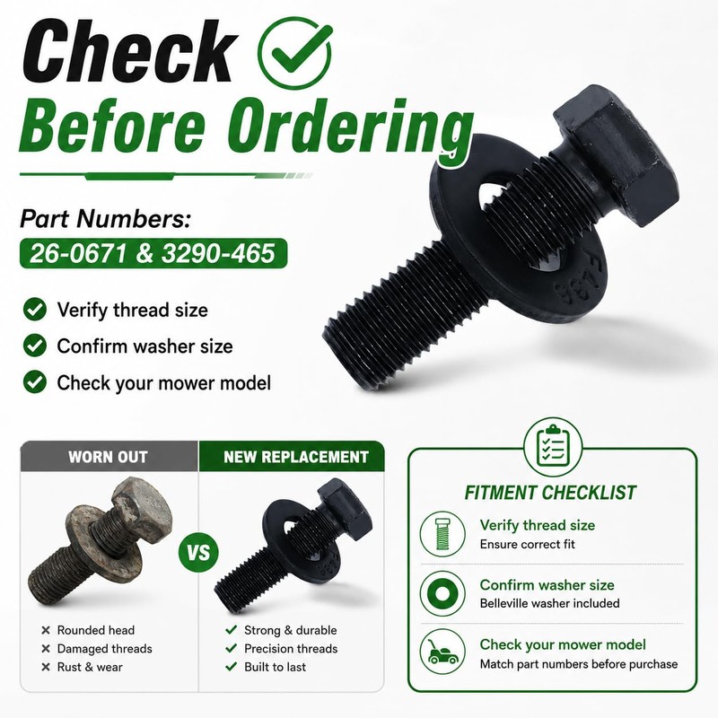 6 Sets 26-0671 & 3290-465 Blade Bolt and Belleville Washer
