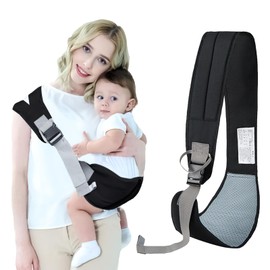 HOMURY Tragetuch Baby Tragbar, Babytrage Neugeborene ab Geburt, Baby Tragegurt mit Dicken Schultergurten, Verstellbare Babytrage, für Babys von 0 bis 36 Monaten, Kleinkinder bis 15kg (Schwarz)