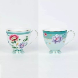 Grace China by Coastline Imports Mint Floral Porcelain Mug 9-Ounce (Set of 4)