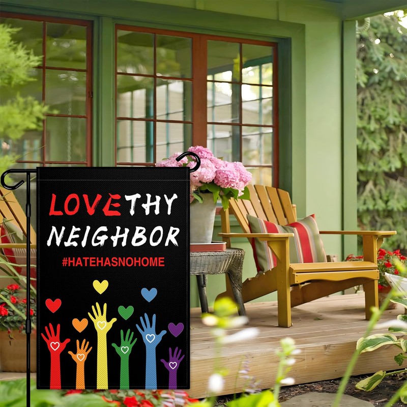 Love Your Neighbor Garden Flags for Outside 12x18 Inch Hate