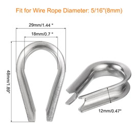 sourcing map 12Pcs M8 Stainless Steel Thimble for 8mm Dia Wire Rope, Wire Rope Cable Thimbles Rigging for Marine, Sunshade Sail, Fence