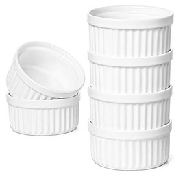 LE TAUCI 8 Oz Ramekins, Souffle Dishes, Ramekin Set for Creme Brulee, Custard Cups, Set of 6, Oven Safe, Oyster White