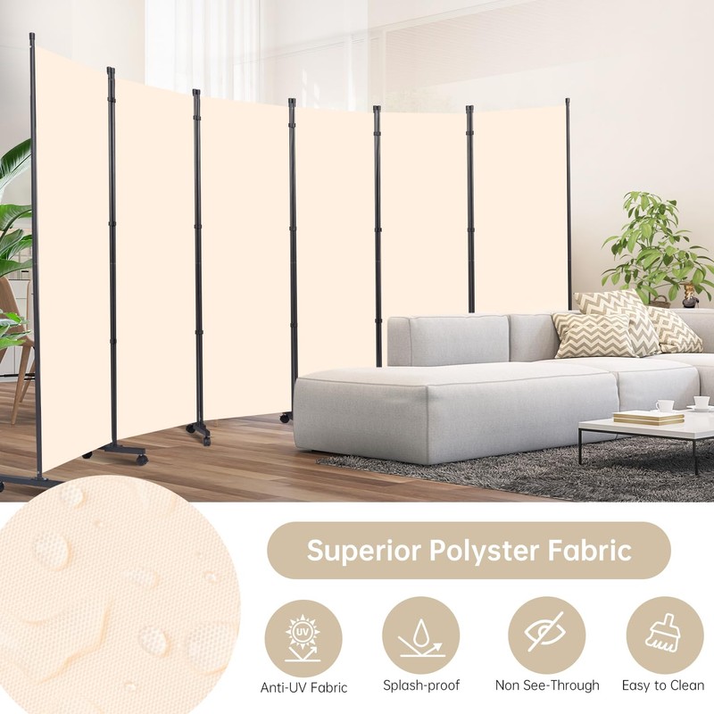 Room Divider 6 Panel Room Dividers/Wheels, Fabric Room Divider Panel