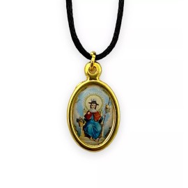 Holy Infant Atocha Gold Tone Medal Pendant String Necklace Medalla Santo Nino