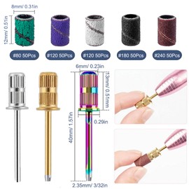 Nail Sanding Bands for Nail Drill, Bestgle 250Pcs Coarse Fine Sanding Tape with 3Pcs 3/32" Mandrel Bits for Manicures Pedicures 80#120#180#240# Grits