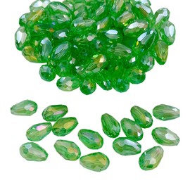 50pcs 8x12mm Faceted Teardrop Gemstone Beads, AB Color Crystal Beads, Loose Acrylic Crystal Beads, Vertical Hole, Sparkling Spacer Beads for Earrings, Bracelets, Light Green
