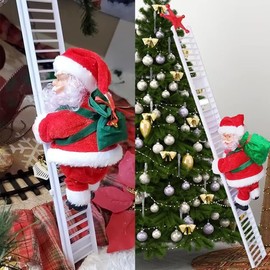 Climbing Santa Ladder Electric Santa Claus Climbing Ladder Up and Down Creative Plush Santa Claus Figure with Bag Musical Moving Santa Indoor Outdoor Xmas Tree Hanging Ornaments for Party Home Decor
