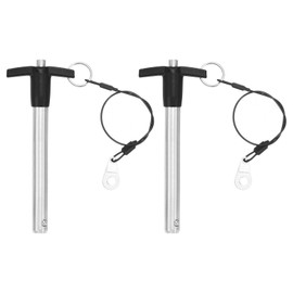 sourcing map 2Pcs T Handle Quick Release Pin, 1/2"x3-9/16" 304 Stainless Steel Locking Pin Push-Button Quick Release Pin with Lanyard Cable for Audio Bimini Top Marine Hardware, Silver