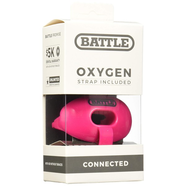 Battle Oxygen Lip Protector Mouthguard with Connected Strap – Football and Sports Mouth Guard – Maximum Oxygen Supply – Mouthpiece Fits With or Without Braces – Impact Shield Covers Lips and Teeth, Pink, One Size