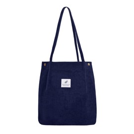 TeeYee Women's Large Handbag Corduroy Shopper Cord Tote Bag for Books Travel Everyday School Work Shopping Bag for Girls 40 x 41 cm Navy