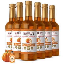 Matteo's Barista Style Sugar-Free Coffee Syrup, Maple Pumpkin Flavor, Zero Calories and Sugar, Keto Friendly, Ideal for Lattes, Cappuccinos, Espresso, Americano, Indulgent Taste 33.8 Oz, 6-Pack