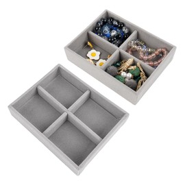Framendino, 2 Pack Small Jewelry Trays Velvet Mini 4 Grids Drawer Inserts Organizer Grey
