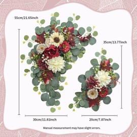 Odouzy Artificial Wedding Arch Flowers for Wedding Sign,Set of 2 for Wedding Welcome Ceremony Sign,Faux Floral Swags,Wedding, Banquet and Reception Backdrop Floral Decoration (White Red)