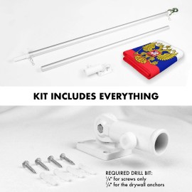 UD_G128 Combo Pack: 6 Ft Tangle Free Aluminum Spinning Flagpole (Silver) & Russia Russian Ensign Flag 3x5 Ft, LiteWeave Pro Seri