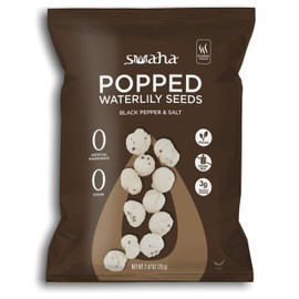 Popped Waterlily Seeds, Vegan Protein Snacks, Zero Sugar, Grain-Free, Nut-Free, Black Pepper & Salt, 4-Pack - Swaha