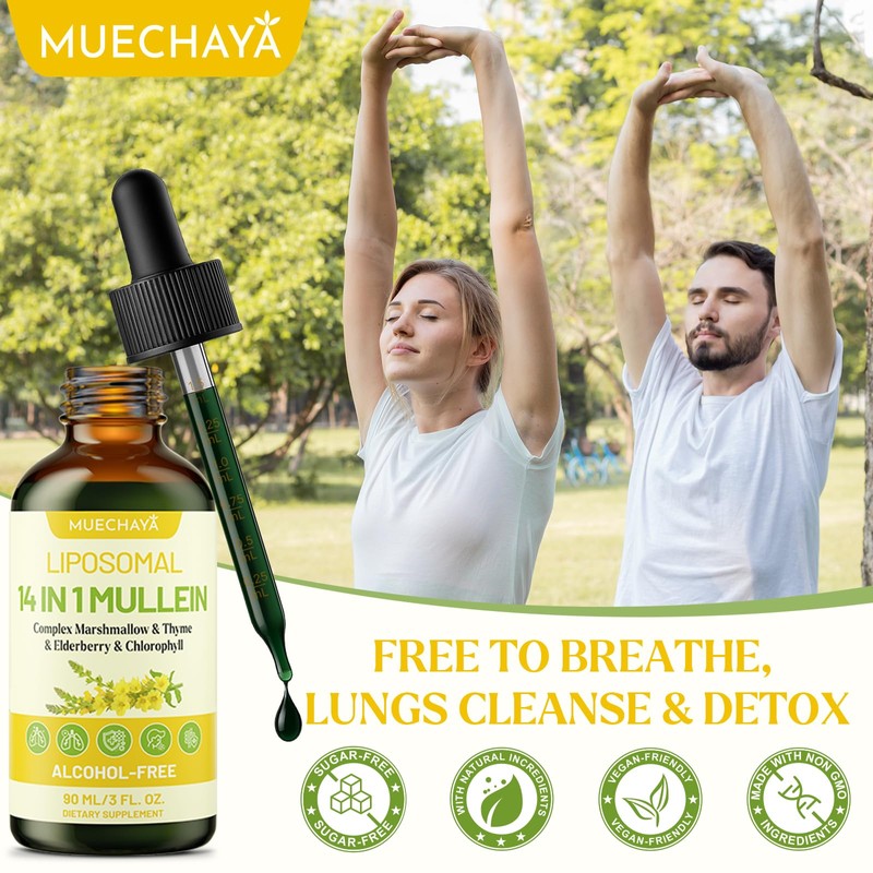 Mullein Drops For Lungs, Liposomal 14 In 1 Mullein Leaf