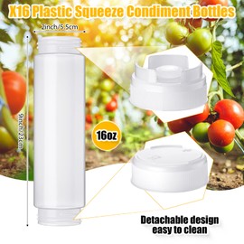 Roshtia 16 Pcs 16 oz Squeeze Bottle Condiment Squeeze Bottle Inverted Plastic Squeeze Bottle for Sauce Refillable Self Sealing Sauce Dispenser for Liquids Reusable Restaurants Kitchen(White)