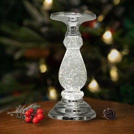 TVF Lighted Candle Holder with Swirling Glitter for Wedding Christmas Decoration - Silver/Golden - Color: Silver