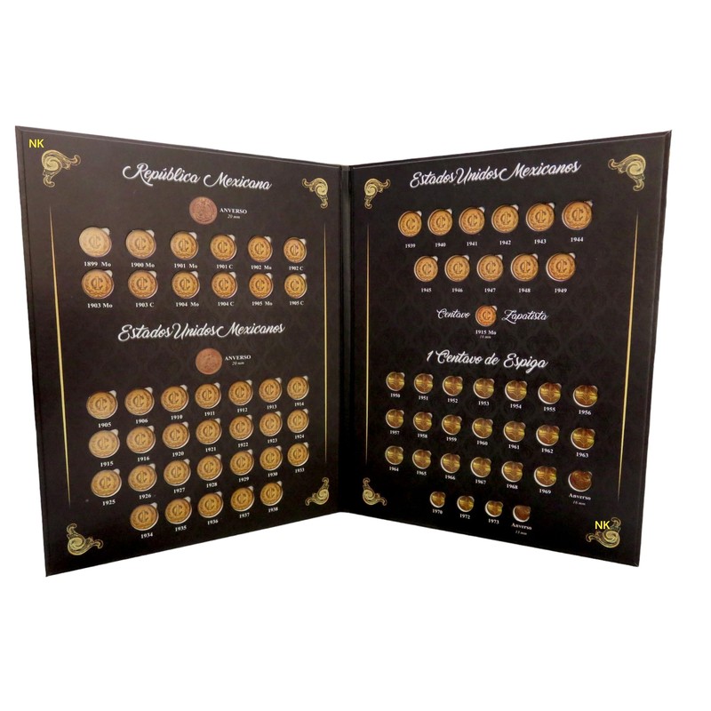 ALBUM PARA MONEDAS CENTAVO MONOGRAMA Y CENTAVOS ESPIGAS MEXICO
