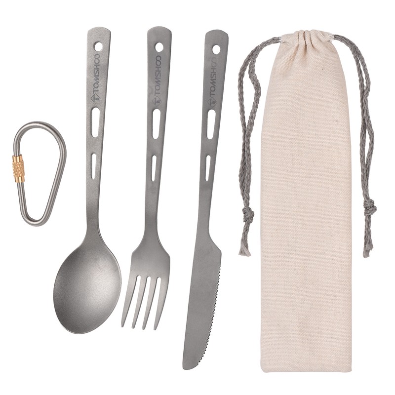TOMSHOO Titanium 3 Piece Cutlery Set Lightweight Spoon Fork Cutter