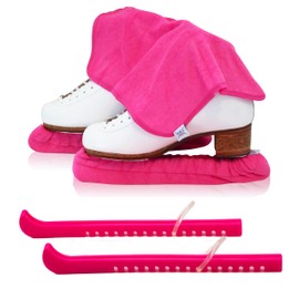 CRS Cross Ice Skate Guards, Soakers & Towel Gift Set -One Piece Guard Set Design with Soft Skate Blade Covers & Towel (Adjustable Pair of Guards-no Assembly Required) (Power Pink, Large)