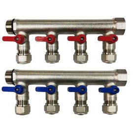 3/4" 4 -Loop/Port Ball Valve Brass Pex Manifold for 1/2" Pex Tubing w/brackets