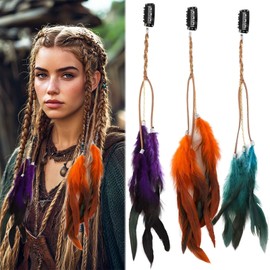 Hair Feathers Hair Clips Extensions Kit Rooster Feathers Beads Hair Accessory Vintage Style Gypsy Accessories for Women (Colorful)