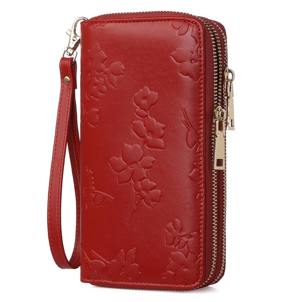 yiijay Womens Wallet RFID Blocking Large Capacity Leather Double Zip