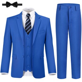JPF - Conjunto de traje formal para niño, ajuste delgado, traje de esmoquin para boda, adolescente y niño pequeño, 6pc Royal Blue, 6