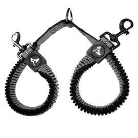 Kruz Double Dog Coupler - KZVX2-05S - Tangle Free Dog Walking and Training Dual Extension Coupler - Comfortable, Shock Absorbing - Reflective Bungee Coupler for Two Dogs - Gray - 5/8" x 14"