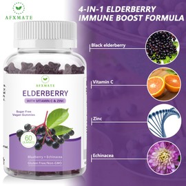 AFXMATE Sambucus Black Elderberry Gummies with Zinc and Vitamin C for Adults Kids Immune Support, Sugar Free 120 Counts