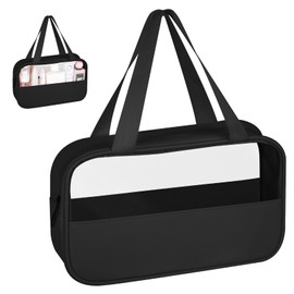 elzle Borse da Toilette Trasparente,Borsa Portatile per Trucchi,Necessaire da Viaggio Essenziale,Beauty Case da Viaggio,in PVC+PU Appendibile Trasparente Impermeabile per Cosmetici, Donna/Uomo(nero)