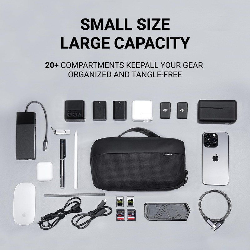 HEXCAL Tech Pouch - Water-Resistant Electronics Travel Organizer with 20+