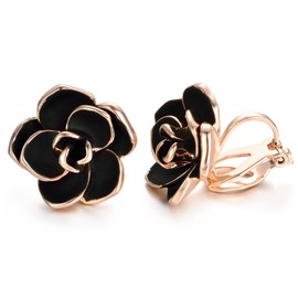Yoursfs Black Clip on Earrings for Women Gold Plated Flower Earrings non Pierced Clip-on Earring Party Jewelry