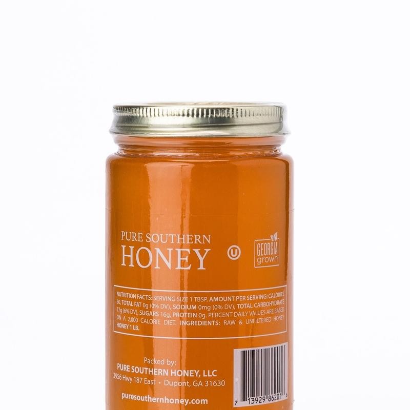 Pure Southern Honey 1 lb Glass Jar - Raw Unfiltered,