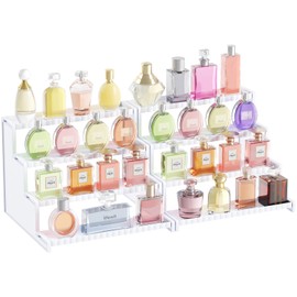 Lifewit Perfume Organizer with Fences, Plastic Cologne Stand, Tool-Free Assembly, Display Shelf for Fragrance Makeup Vanity Bedroom Bathroom Storage Organization, White, 30 cm/12",2 Pcs