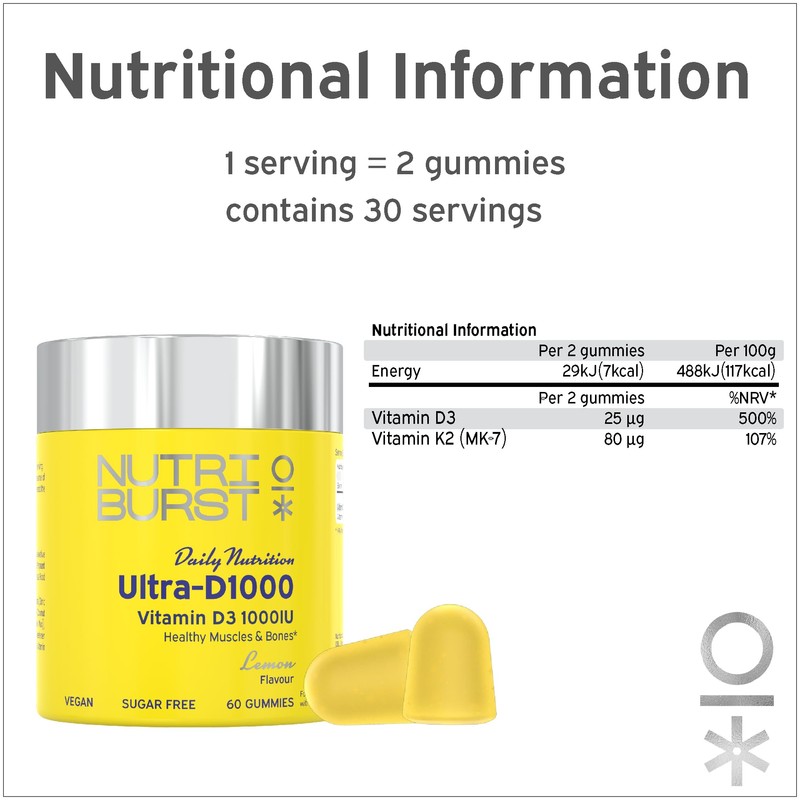 Nutriburst Ultra-D1000 Multipack - Vitamin D3 (1000IU) + Vitamin K2