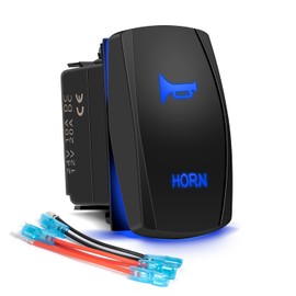 HORN Momentary Rocker Switch 5Pin Laser On/Off Blue LED Light 20A/12V 10A/24V Toggle Switch with jumper wires set for Automotive Boat Marine Truck Jeep Off-Road Bus RV Speaker Bell