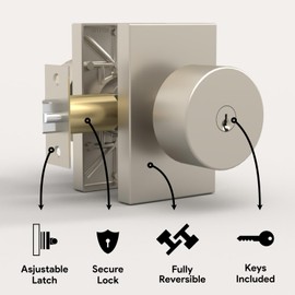 Mega Handles - Laura Entry I Door Knob for Entrance, Entry and Bathroom I Reversible Heavy Duty Design I Fits All Standard Door Sizes I Screws Included - Satin Nickel (1 Pack)