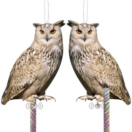 Kungfu Mall Hanging Flat Fake Owl to Keep Pigeon Away from Balcony 2PCS Garden Owls with Reflective Tape Plastic Owl to Scare Woodpecker Squirrel for Tree Outdoor House Patio Porch Front Porch Decor