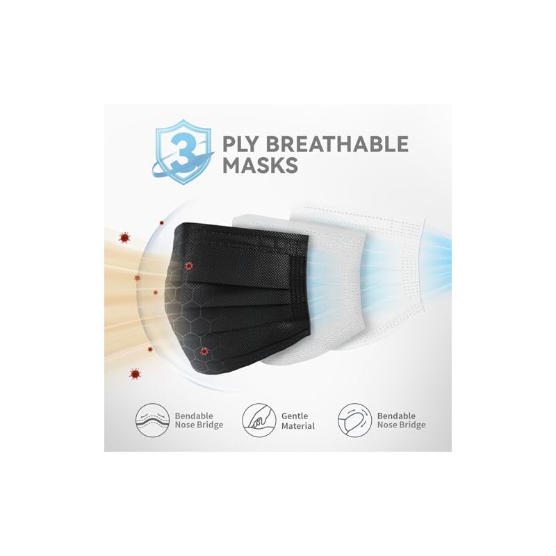 Disposable Face Masks, 3-Ply Breathable Dust Protection for Daily Use,