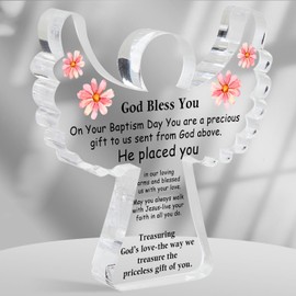 Baby Christening Gifts, Religious Gift, Baptism Angel Acrylic Decor Sign for First Holy Communion Christening and Dedication, Baby Blessings Baptism Gifts for Home Living Room Desk Centerpiece Decor