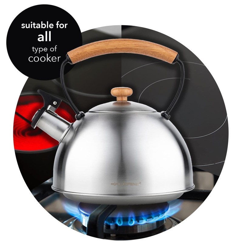 Florina Induction Kettle, Whistling Kettle, Stainless Steel, Silver, 2.3 L,
