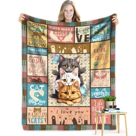 Yrivto Cat Lover Gifts for Women Blanket, Cat Mom Gifts for Women, Cat Blankets for Cat Lovers, Gifts for Cat Lovers for Women Fleece Flannel Cats Themed Throw Blanket for Bed Couch 60"x50"